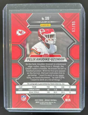 2023 Panini Mosaic Felix Anudike-Uzomah Rookie Auto Blue 82/99 #320 RC Chiefs back