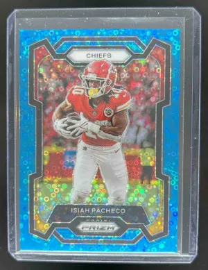 2023 Panini Prizm Isiah Pacheco Blue Sparkle 77/95 #144 Chiefs front