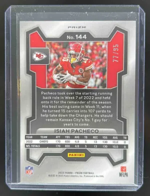 2023 Panini Prizm Isiah Pacheco Blue Sparkle 77/95 #144 Chiefs back