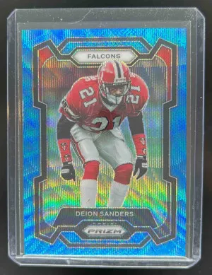 2023 Panini Prizm Deion Sanders Blue Wave 54/199 #15 Falcons front