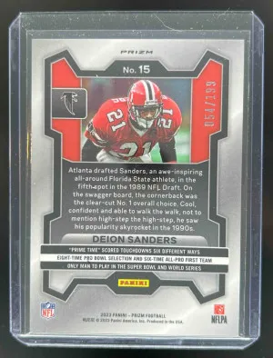 2023 Panini Prizm Deion Sanders Blue Wave 54/199 #15 Falcons back