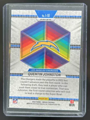 2023 Panini Mosaic Quentin Johnston Introductions No Huddle Silver #I-10 RC Chargers back