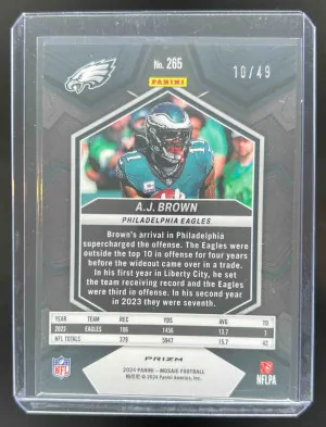 2024 Panini Mosaic A.J. Brown Purple Prizm 10/49 #265 National Pride Eagles back