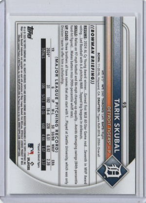 2025 Bowman Chrome Fuchsia Refractor Tarik Skubal 276/299 back