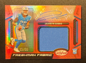 2023 Panini Certified Jahmyr Gibbs Freshman Fabrics Auto /55 front