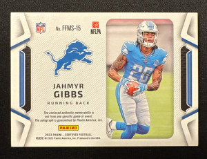 2023 Panini Certified Jahmyr Gibbs Freshman Fabrics Auto /55 back