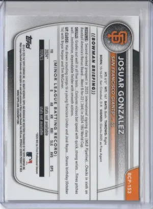 2025 Bowman Chrome Shimmer Refractor Josuar Gonzalez back