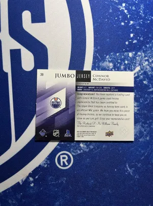Connor Mcdavid Jumbo Jersey Game Used /199 back