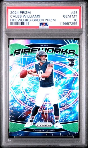 2024 Panini Prizm Caleb Williams Fireworks #25 (RC) Green PSA 10 front