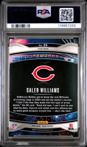 2024 Panini Prizm Caleb Williams Fireworks #25 (RC) Green PSA 10 back