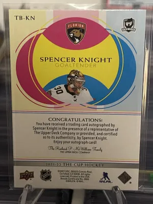 2021-22 THE CUP SPENCER KNIGHT ROOKIE AUTO THE BASICS CHICAGO BLACKHAWKS back