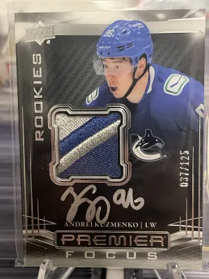 2022-23 Premier Focus Andrei Kuzmenko Rookie Patch Auto /125 #PFPR-AK front