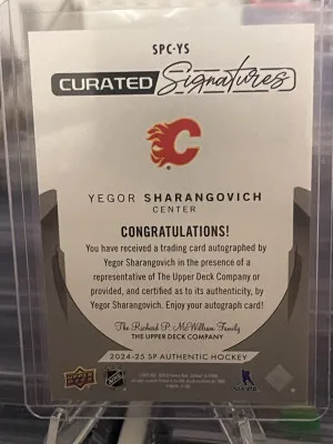 2024-25 Upper Deck SP Authentic Yegor Sharangovich Curated Signatures Auto #/299 back