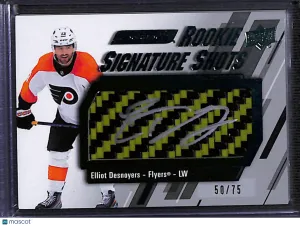 2023-24 Engrained Rookie Signature Shots Elliot Desnoyers RSS-ED Green Stick /75