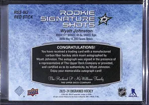 2023-24 Engrained Rookie Signature Shots Wyatt Johnston #RSS-WJ Red Stick /45 back