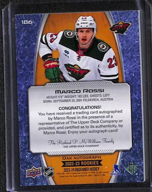 2022-23 Upper Deck Engrained Hockey Marco Rossi #186 Oak Autograph Insert RC back