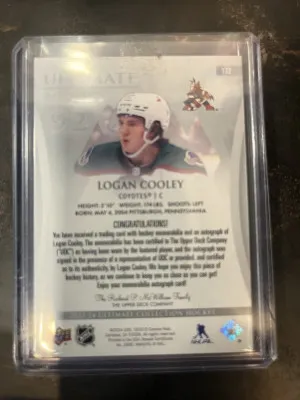 2023-24 Upper Deck Ultimate Rookies RC #172 Jumbo Patch Auto 07/15 Logan Cooley back
