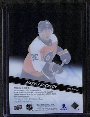 2024-25 Credentials Debut Ticket Access Auto Matvei Michkov #DTAA-MM 68/99 RC SP back