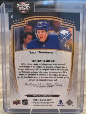 2024-25 UD Stature #8 Tage Thompson /35 back