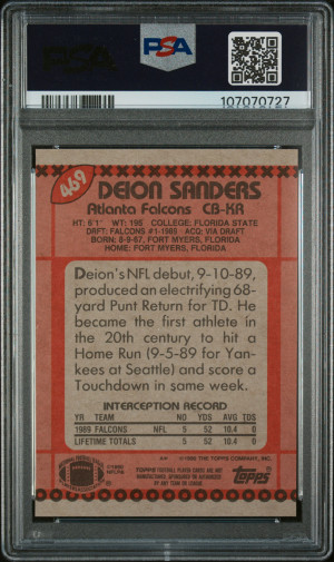 1990 Topps Deion Sanders Disclaimer Back back