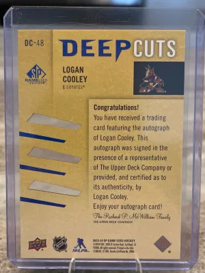 2023-24 UD SP Game Used Logan Cooley Deep Cuts Auto back