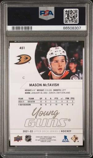 2021-2022 Upper Deck Mason Mctavish Young Guns Rookie PSA 10 back