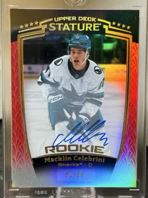 2024-25 Stature Macklin Celebrini Rookie Red Auto /99 front