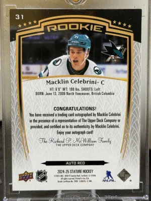 2024-25 Stature Macklin Celebrini Rookie Red Auto /99 back
