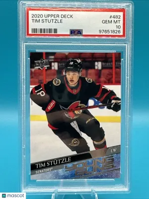 2020-21 Upper Deck Tim Stutzle Young Guns Rookie PSA 10 front