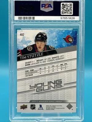 2020-21 Upper Deck Tim Stutzle Young Guns Rookie PSA 10 back