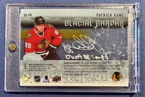 Patrick Kane 2014-15 Glacial Graphs Black Inscription Auto /10 back