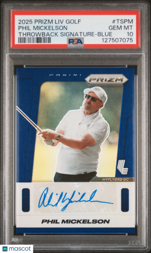 2025 Panini Prizm LIV Golf Throwback Sign Phil Mickelson #TSPM Blue /99 PSA 10 front