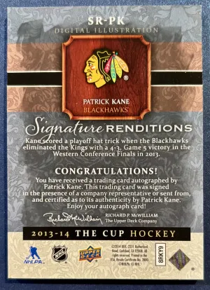 Patrick Kane 2013-14 The Cup Signature Renditions/35 back