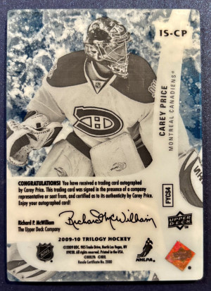 Carey Price 2009 Trilogy Ice Scripts Auto back