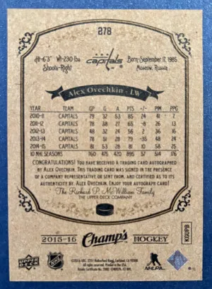 Alexander Ovechkin 2015 UD Champs Auto back