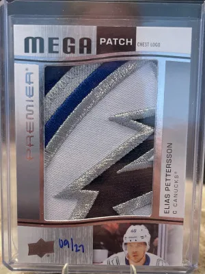 2023-24 UD Premier Mega Patch Elias Pettersson/27 front
