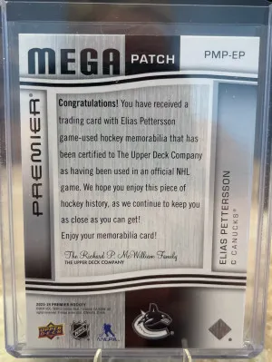 2023-24 UD Premier Mega Patch Elias Pettersson/27 back