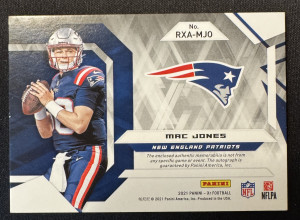 2021 Panini XR Mac Jones Rookie Xcellence Patch Auto /25 back