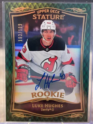 2023-24 UD Stature Luke Hughes Auto Green /199 front