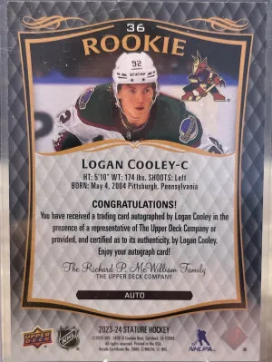 2024-25 UD Stature Auto Logan Cooley Rookie back