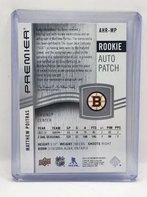 Matthew Poitras 2023-24 Upper Deck Premier Rookie Auto Patch 3 Color / 99 back