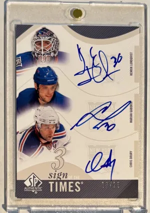 2010-11 SP Authentic Sign Of The Times Triples /25 Henrik Lundqvist,  Marian Gaborik, Chris Drury front