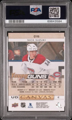 2019 Upper Deck Nick Suzuki Young Guns Canvas Rookie PSA 10 back