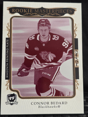 2023-24 The Cup Connor Bedard 1/1 Magenta Printing Plate - Rookie Masterpiece Printing Plates – Synergy Rookies front
