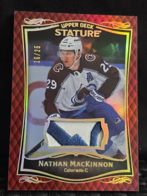 2024-25 NATHAN MACKINNON 2023-24 UPPER DECK STATURE PATCH RED 16/25 !!! front