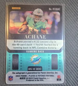 2023 Plates And Patches Steel Signatures Devon Achane Auto back