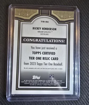 2023 Topps Tier One Relic Rickey Henderson #/99 back