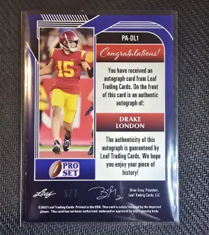 2022 Leaf Pro Set Drake London Auto #/7 back