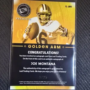 2024 Leaf Golden Arm Joe Montana Auto #/25 back