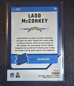 2024 Optic Fire Emoji Ladd McConkey Rated Rookie back